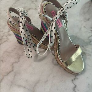 Betsey Johnson Gold and Multicolor Wedges